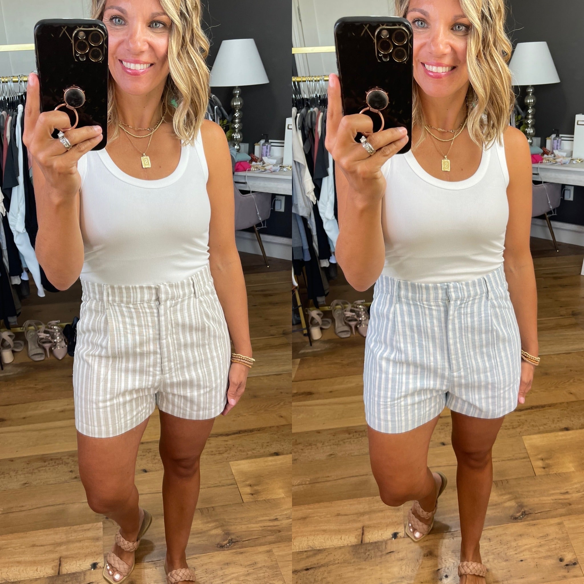 Walk My Way High-Waisted Striped Short - Multiple Options-Shorts-Entro P17565-Anna Kaytes Boutique, Women's Fashion Boutique in Grinnell, Iowa