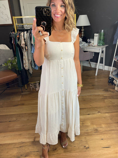 Change My View Striped Button Dress - Cream