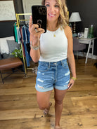 The Haley Distressed Denim Short 2.0 - Medium Wash-Shorts-Eunina E39059M00-Anna Kaytes Boutique, Women's Fashion Boutique in Grinnell, Iowa