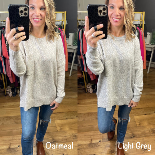 Uptown Girl Crew Sweater With Pocket Detail - Multiple Options