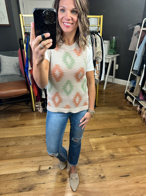 Keep The Momentum Patterned Sweater Top - Natural Combo