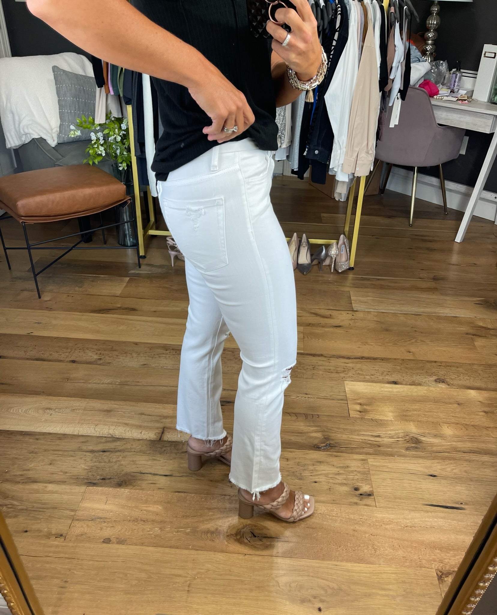 The Willow Raw Hem Denim With Light Distressed Detail - White-Jeans-Vervet V2412-Anna Kaytes Boutique, Women's Fashion Boutique in Grinnell, Iowa