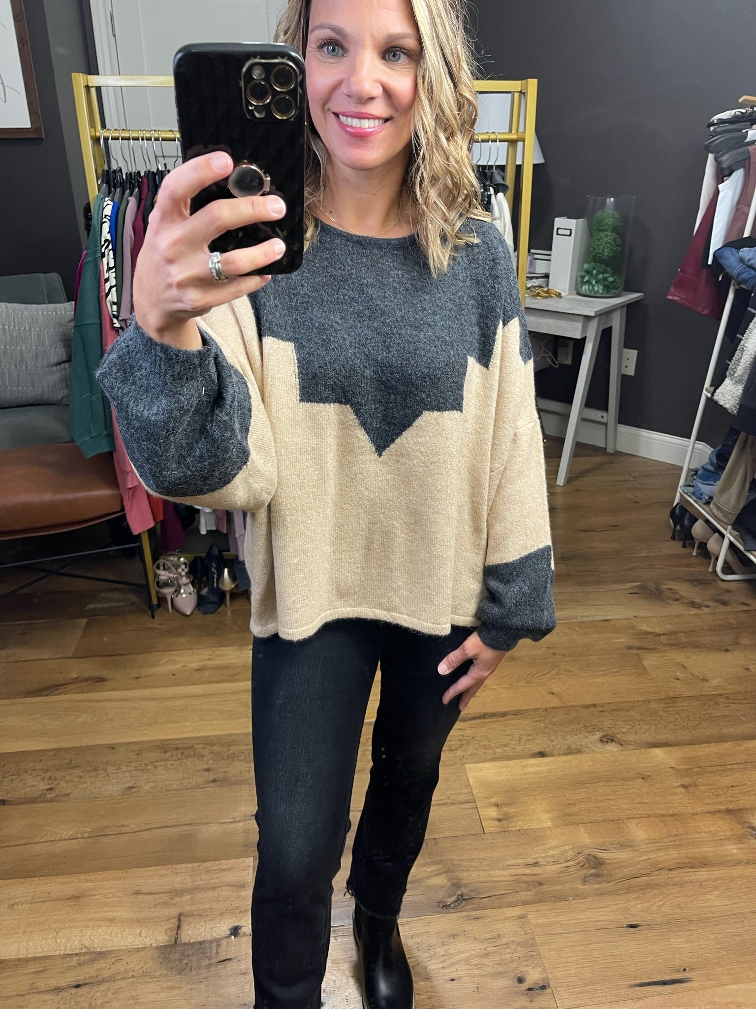 Outside The Box Two-Toned Sweater - Charcoal/Taupe