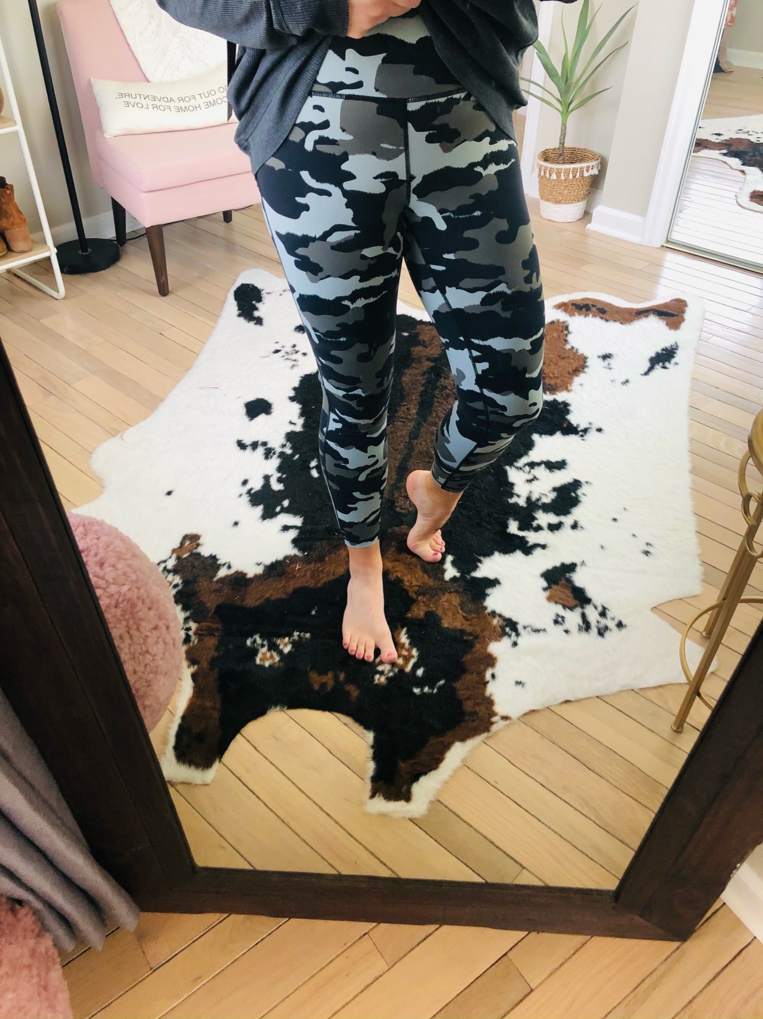 Get On The Road Grey Camo High Waisted Leggings with Mesh Ankle Detail