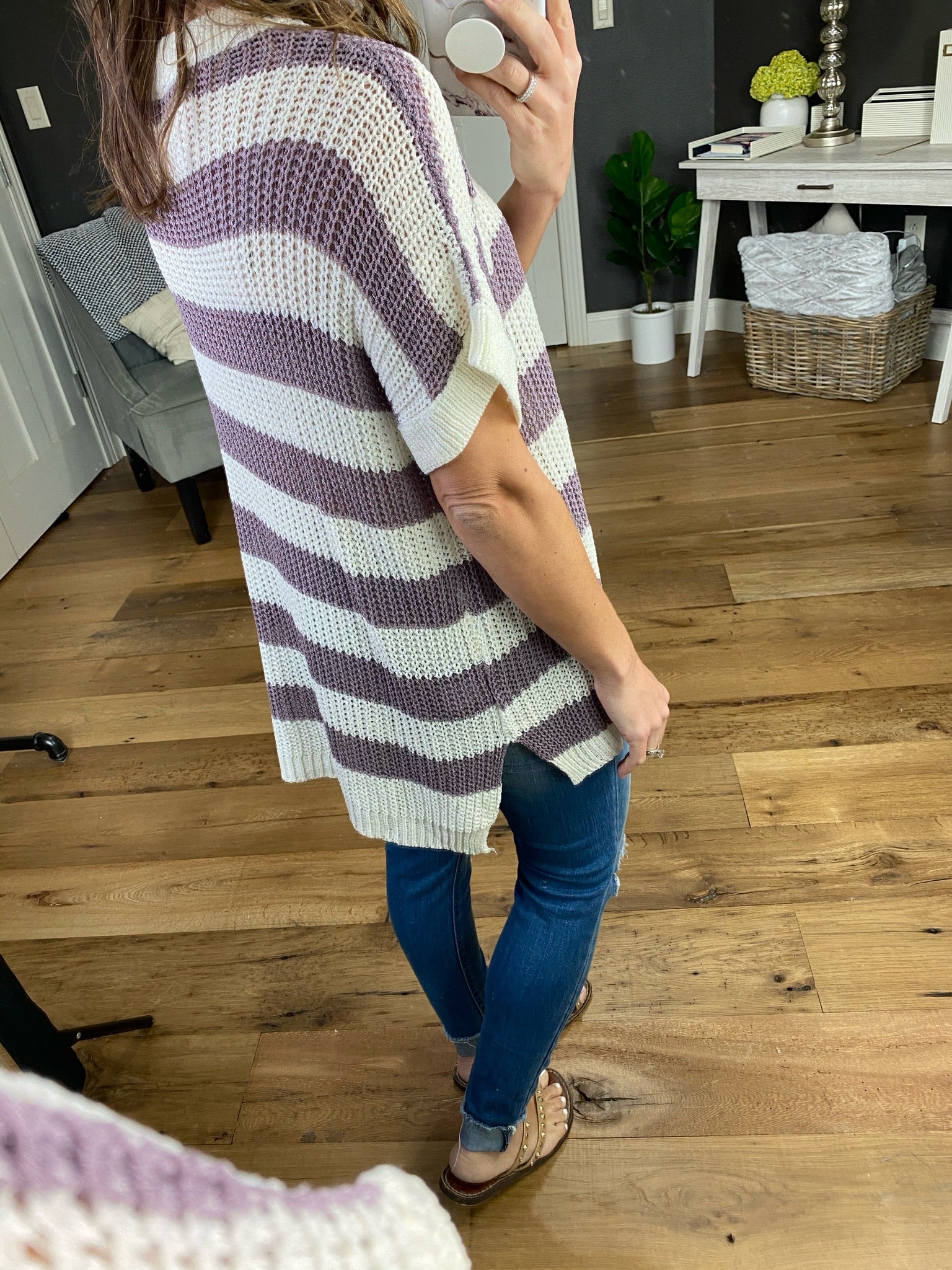 Some Girls Ribbed Short Sleeve V-Neck Stripe Sweater- Multiple Options-Sweaters-la miel JAS3559-Anna Kaytes Boutique, Women's Fashion Boutique in Grinnell, Iowa