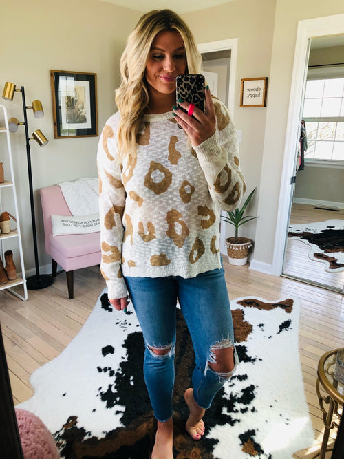 Nights Like This Ivory & Taupe Cheetah Print Lightweight Knit Sweater-Sweaters-Hem & Thread 30900-Anna Kaytes Boutique, Women's Fashion Boutique in Grinnell, Iowa
