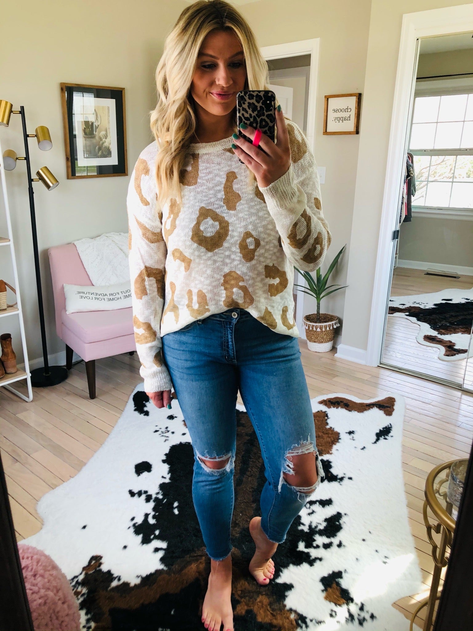 Nights Like This Ivory & Taupe Cheetah Print Lightweight Knit Sweater