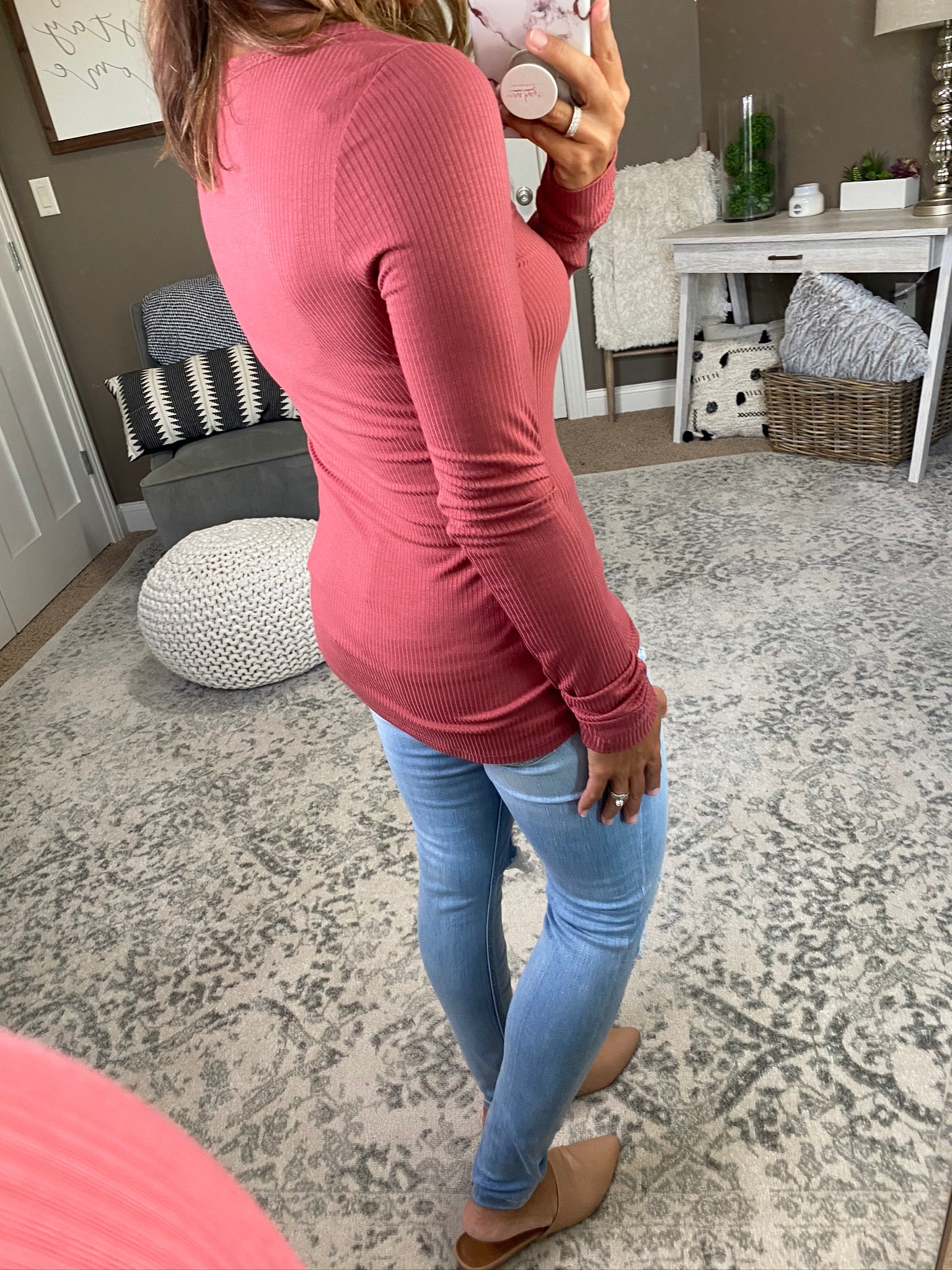 Could've Been Button V-Neck Ribbed Henley- Multiple Options-Long Sleeves-Hem & Thread 30042-Anna Kaytes Boutique, Women's Fashion Boutique in Grinnell, Iowa