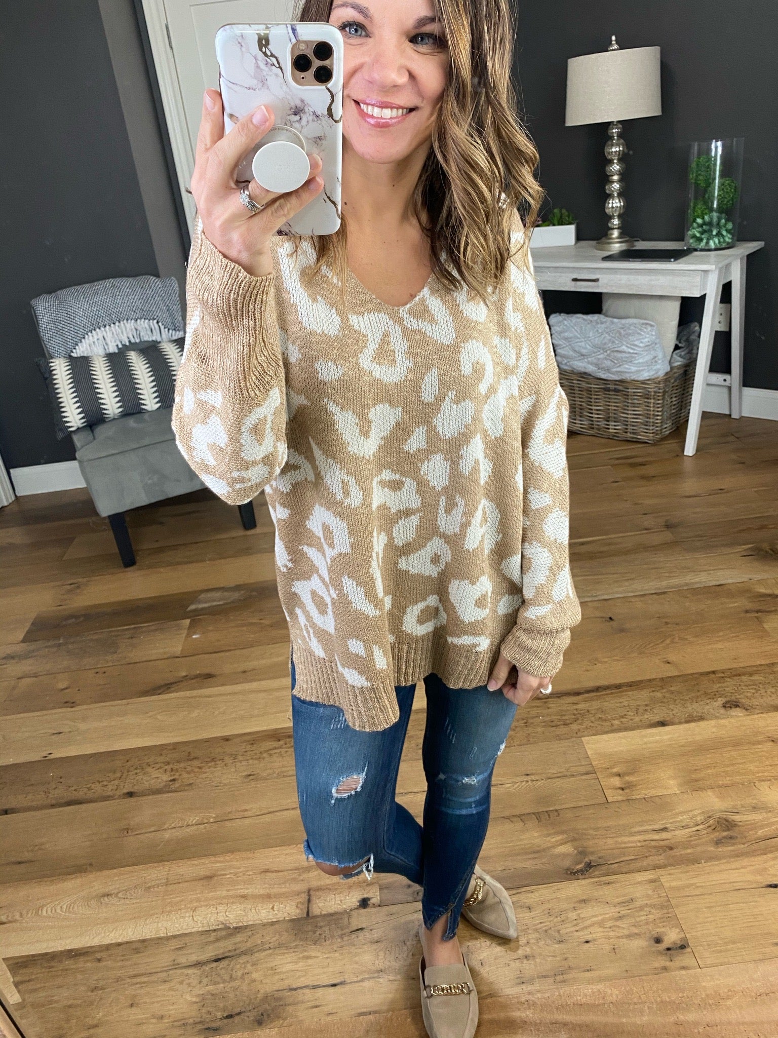 One Step At A Time Leopard Print V-Neck Knit Sweater--Multiple Options