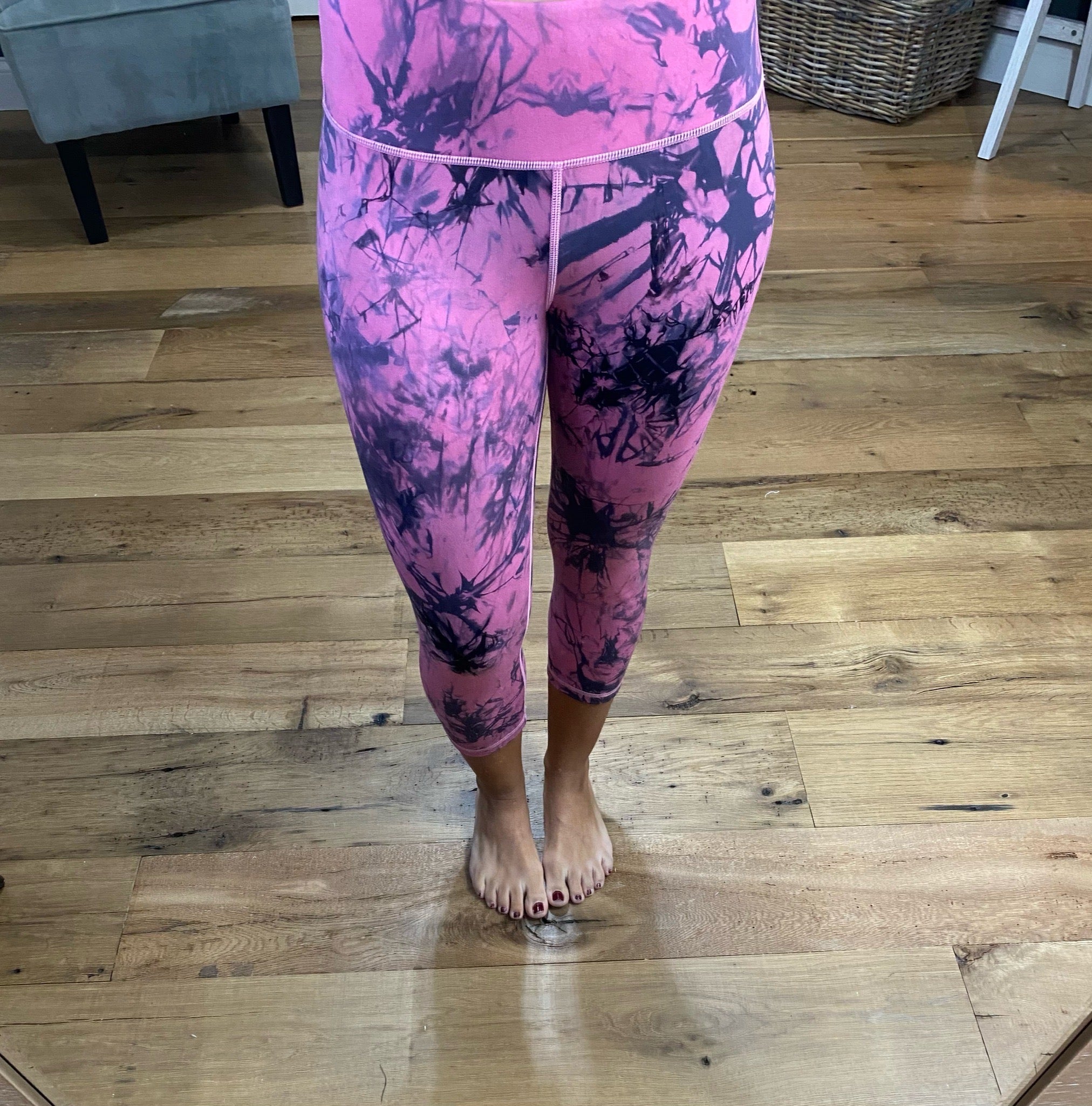 Hitting My Stride Pink & Black Marble Capri Legging-Leggings-Yelete ACT817105-Anna Kaytes Boutique, Women's Fashion Boutique in Grinnell, Iowa