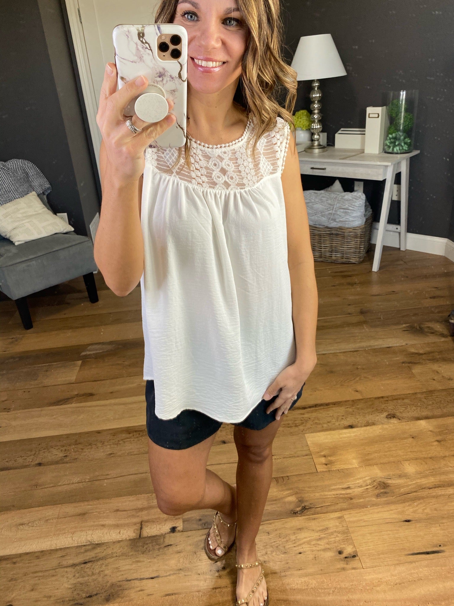 Saving Me White Sleeveless with Crochet & Eyelet Details-Sleeveless-Hailey & Co ST3231-Anna Kaytes Boutique, Women's Fashion Boutique in Grinnell, Iowa