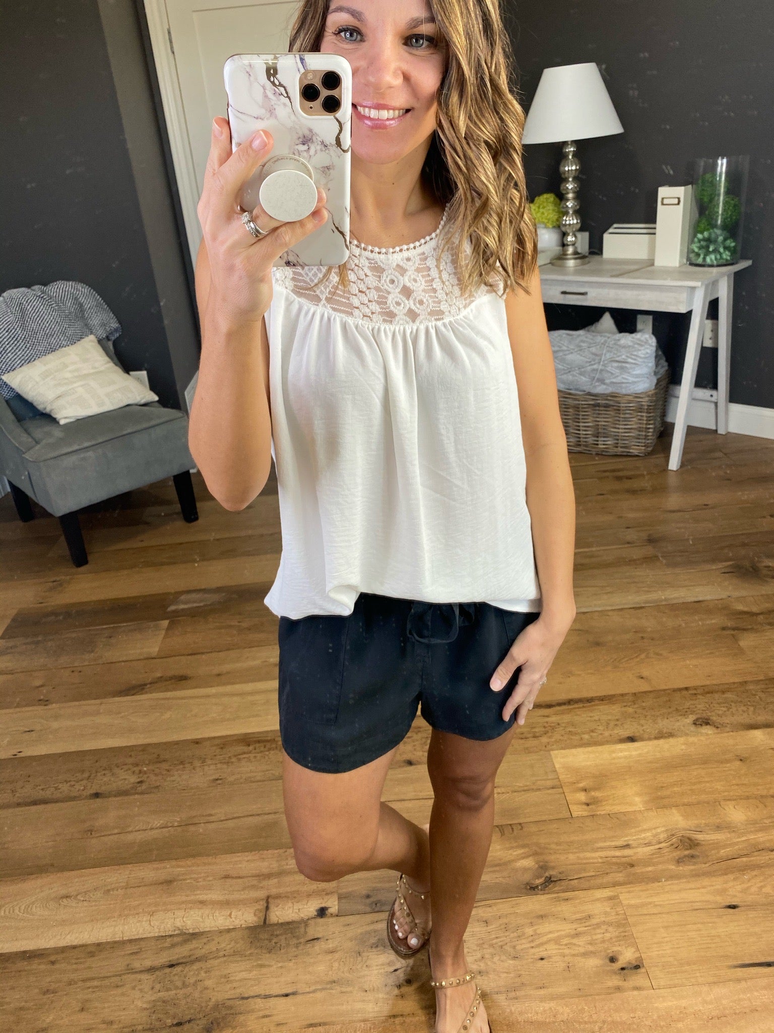 Saving Me White Sleeveless with Crochet & Eyelet Details-Sleeveless-Hailey & Co ST3231-Anna Kaytes Boutique, Women's Fashion Boutique in Grinnell, Iowa