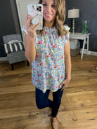 Spring Showers Floral Tank with Ruffle Sleeve- Multiple Options-Sleeveless-staccato 18247-Anna Kaytes Boutique, Women's Fashion Boutique in Grinnell, Iowa