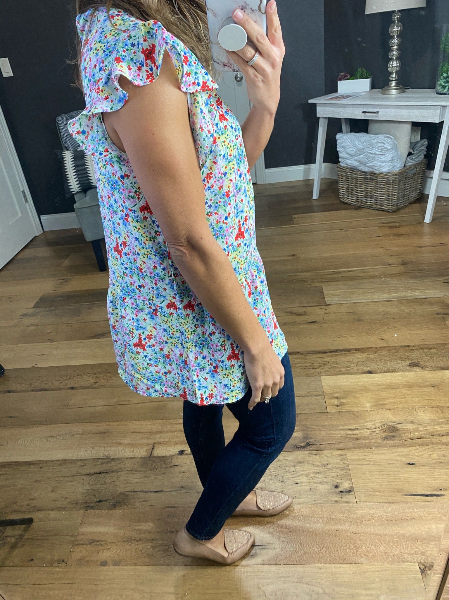 Spring Showers Floral Tank with Ruffle Sleeve- Multiple Options