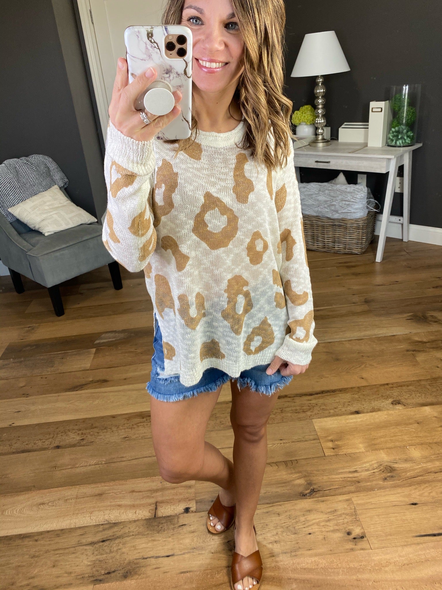 Nights Like This Ivory & Taupe Cheetah Print Lightweight Knit Sweater