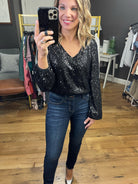 All That Dazzle Sequin Detail Faux-Wrap Bodysuit - Multiple Options-Bodysuits-Allie Rose AT7190-Anna Kaytes Boutique, Women's Fashion Boutique in Grinnell, Iowa