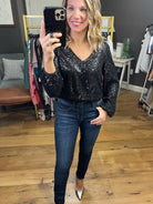 All That Dazzle Sequin Detail Faux-Wrap Bodysuit - Multiple Options-Bodysuits-Allie Rose AT7190-Anna Kaytes Boutique, Women's Fashion Boutique in Grinnell, Iowa