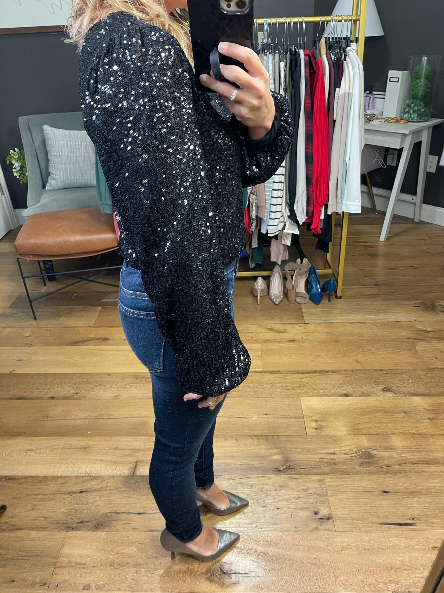 All That Dazzle Sequin Detail Faux-Wrap Bodysuit - Multiple Options-Bodysuits-Allie Rose AT7190-Anna Kaytes Boutique, Women's Fashion Boutique in Grinnell, Iowa