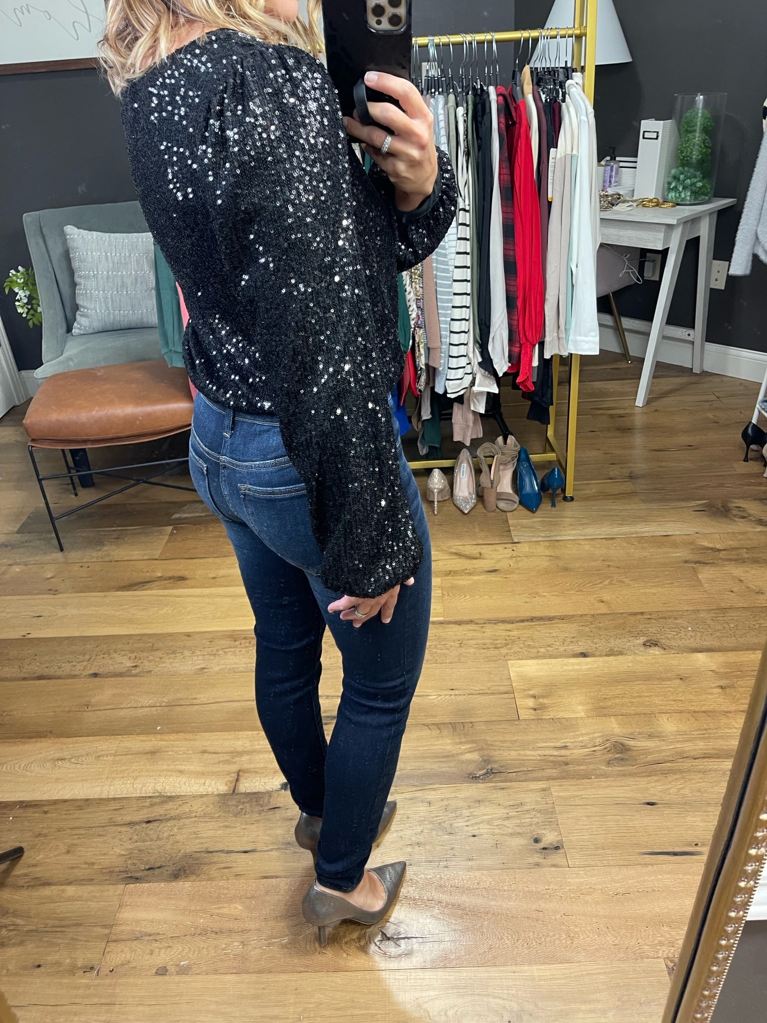 All That Dazzle Sequin Detail Faux-Wrap Bodysuit - Multiple Options-Bodysuits-Allie Rose AT7190-Anna Kaytes Boutique, Women's Fashion Boutique in Grinnell, Iowa