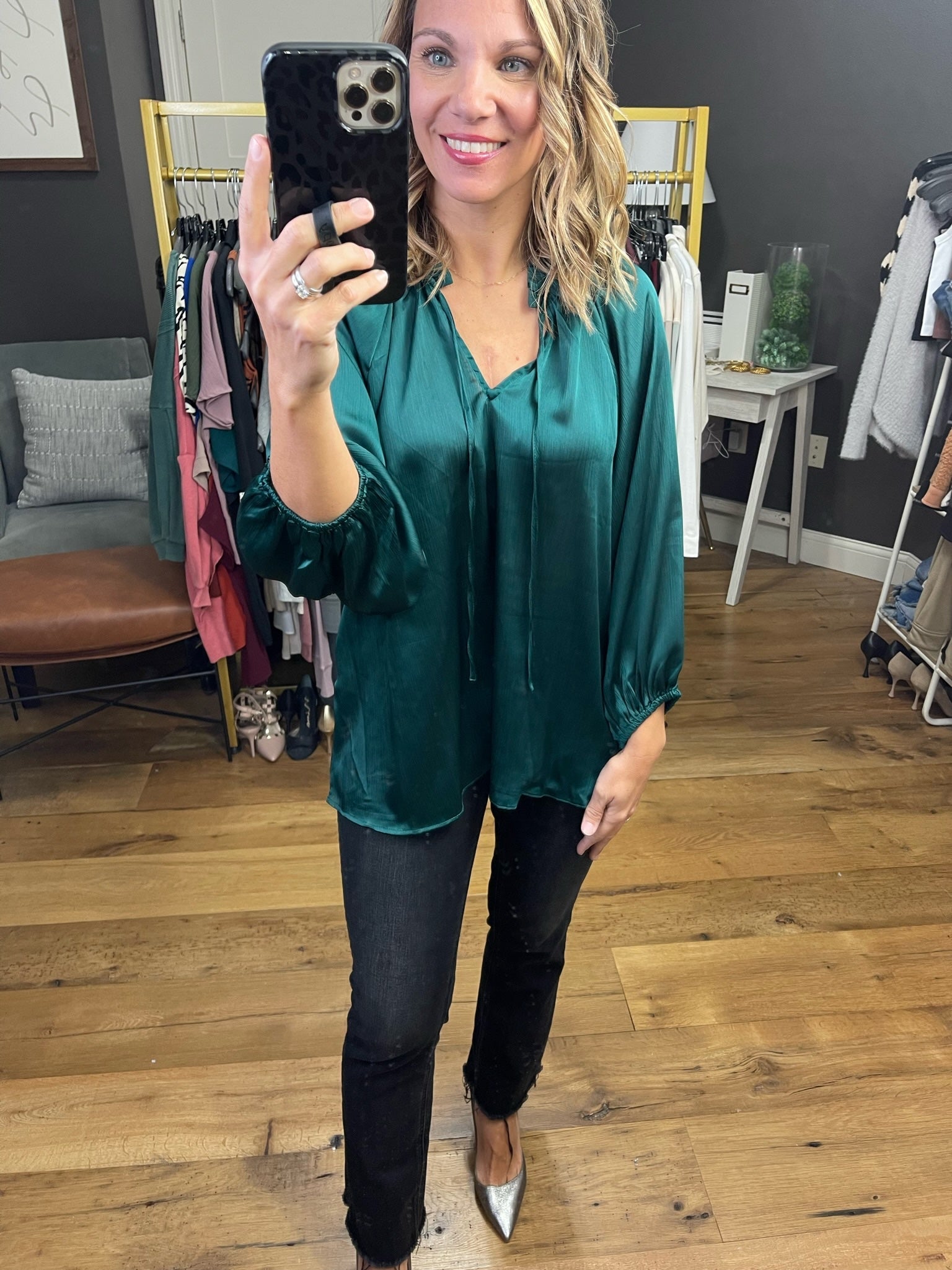Search For You 3/4 Sleeve Satin Blouse - Multiple Options