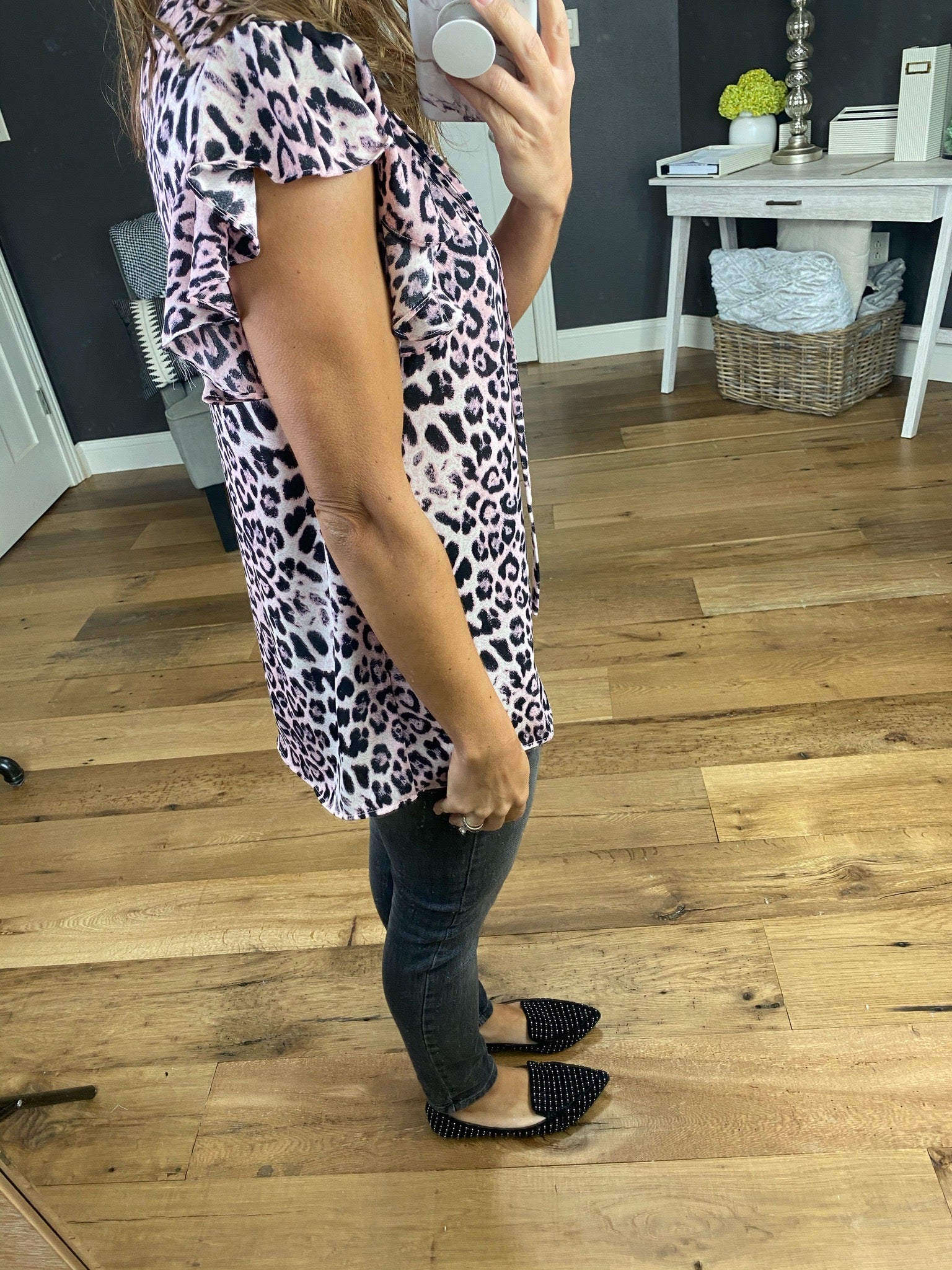 Solid Playlist Animal Print V-Neck Blouse with Ruffle Cap Sleeve- Multiple Options-Short Sleeves-staccato 18251-Anna Kaytes Boutique, Women's Fashion Boutique in Grinnell, Iowa