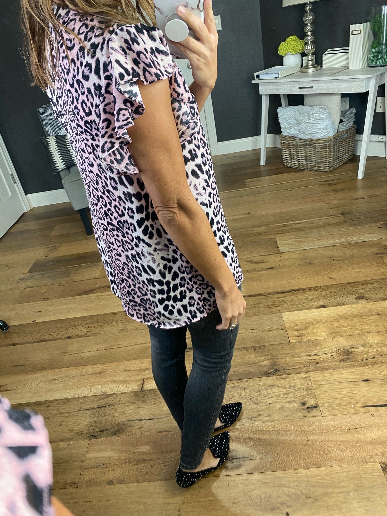 Solid Playlist Animal Print V-Neck Blouse with Ruffle Cap Sleeve- Multiple Options-Short Sleeves-staccato 18251-Anna Kaytes Boutique, Women's Fashion Boutique in Grinnell, Iowa