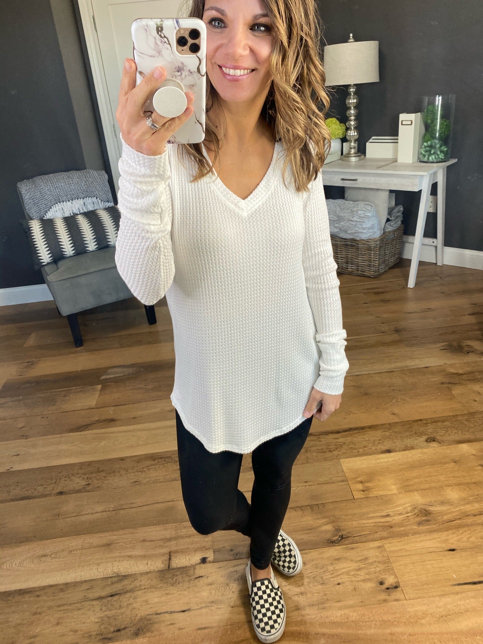 Between You & Me V-Neck Waffle Long Sleeve-Multiple Options-Long Sleeves-7th Ray T3815-Anna Kaytes Boutique, Women's Fashion Boutique in Grinnell, Iowa