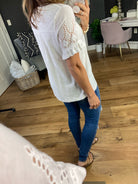 Go Easy On Me White Short Sleeve Blouse with Eyelet & Ruffle Details-Short Sleeves-Hem & Thread 31051-Anna Kaytes Boutique, Women's Fashion Boutique in Grinnell, Iowa