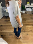 How We've Been Blue Colorblock Tee with Heather Grey Stripes-Short Sleeves-Staccato 17691F-Anna Kaytes Boutique, Women's Fashion Boutique in Grinnell, Iowa