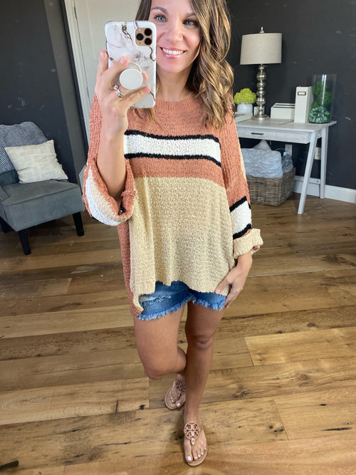 Call Me Later Light Knit Relaxed Drop Shoulder Colorblock Sweater- Multiple Options