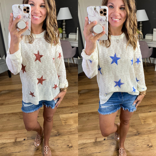 Blinding Lights Cream Lightweight Knit Long Sleeve with Stars--Multiple Options
