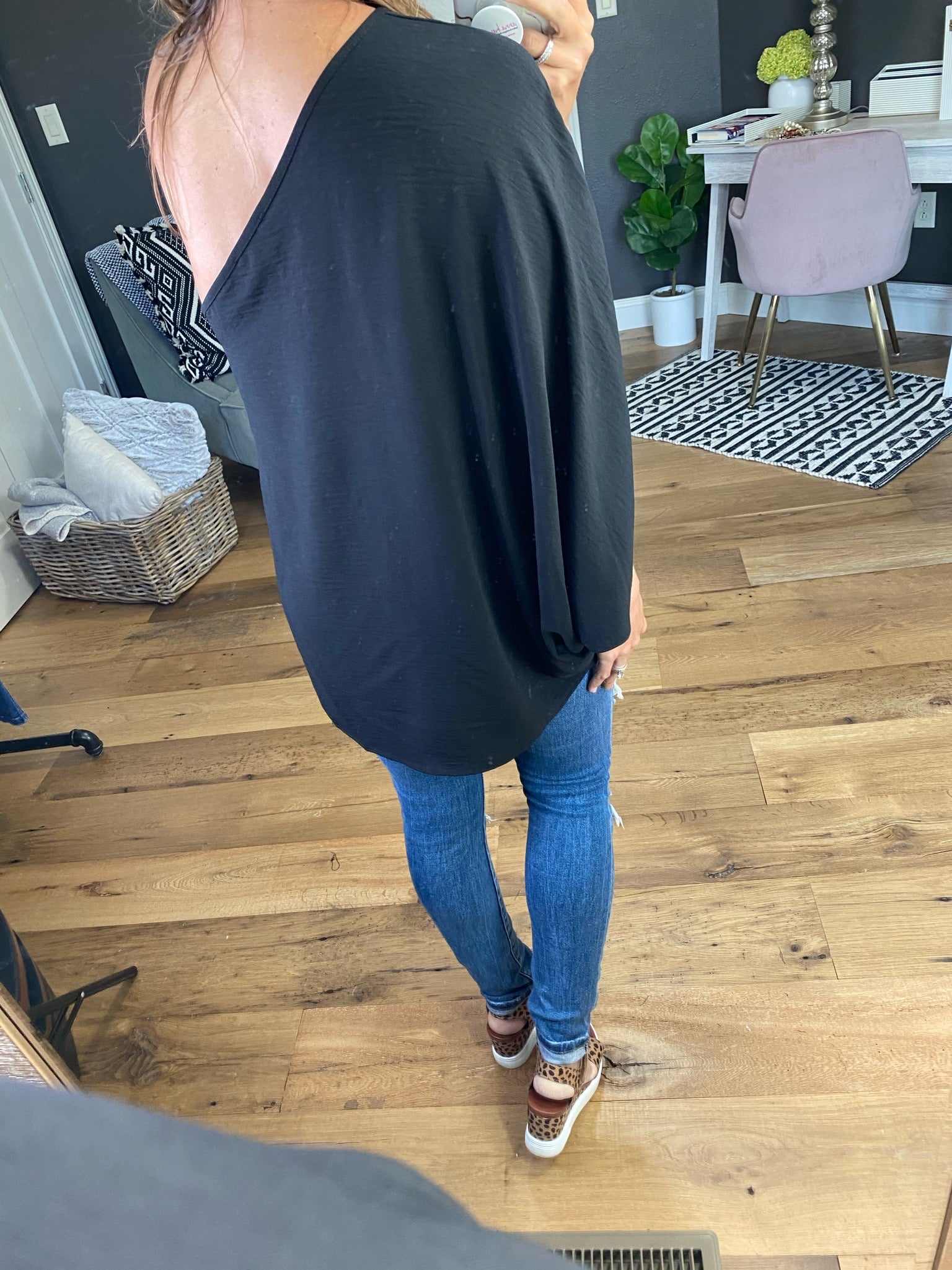 Every Little Thing Black One Shoulder Dolman Sleeve Top