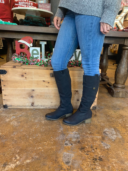 Love Is A Battlefield Black Knee High Faux Leather Boots