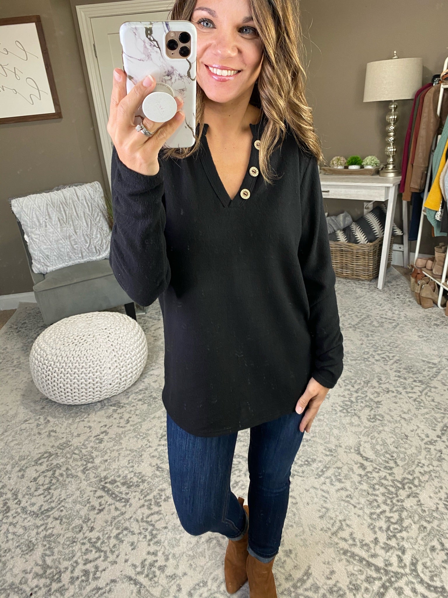 Falling For You Brushed Fleece Long Sleeve with Button Detail-Multiple Options-Long Sleeves-Bibi BT1714-03-Anna Kaytes Boutique, Women's Fashion Boutique in Grinnell, Iowa