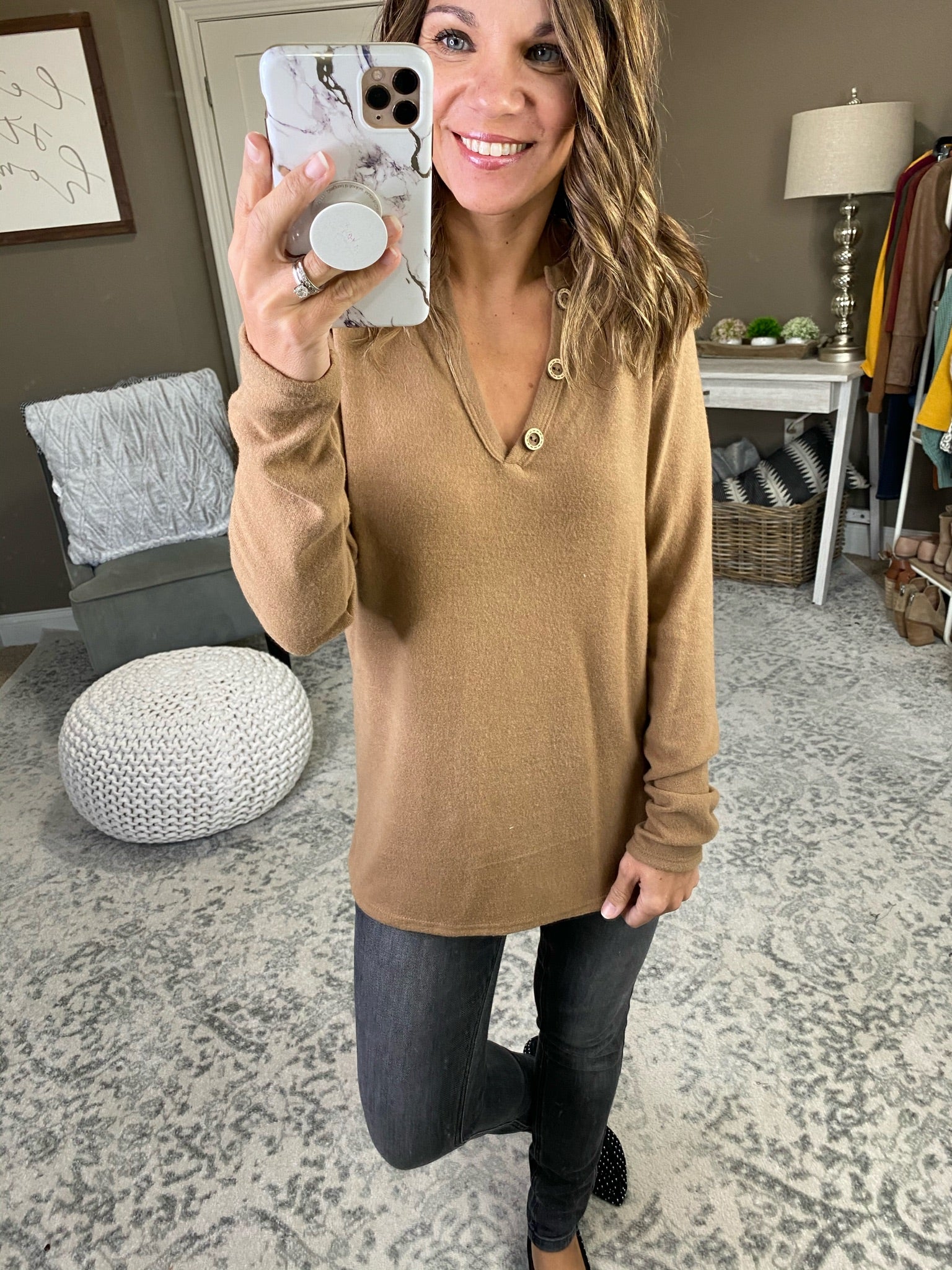 Falling For You Brushed Fleece Long Sleeve with Button Detail-Multiple Options-Long Sleeves-Bibi BT1714-03-Anna Kaytes Boutique, Women's Fashion Boutique in Grinnell, Iowa