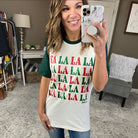 Fa-La-La Ivory Graphic Holiday Tee-Short Sleeves-Prickly Pear Texas-Anna Kaytes Boutique, Women's Fashion Boutique in Grinnell, Iowa