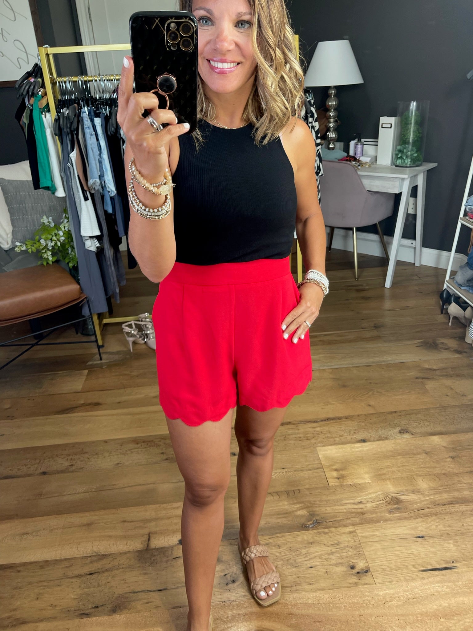 Miss Me Scallop Hem Short - Red-Shorts-Jodifl B8552-Anna Kaytes Boutique, Women's Fashion Boutique in Grinnell, Iowa