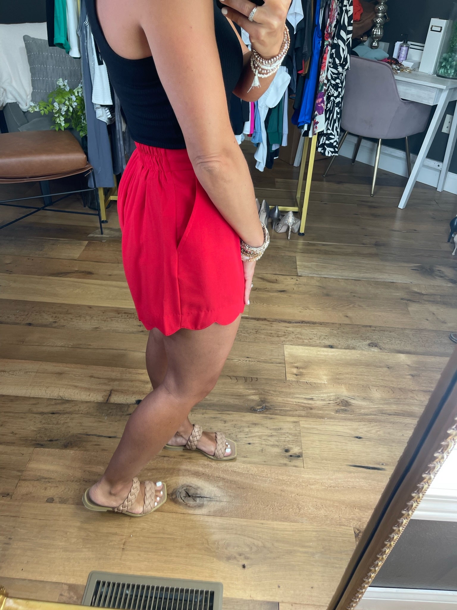 Miss Me Scallop Hem Short - Red-Shorts-Jodifl B8552-Anna Kaytes Boutique, Women's Fashion Boutique in Grinnell, Iowa