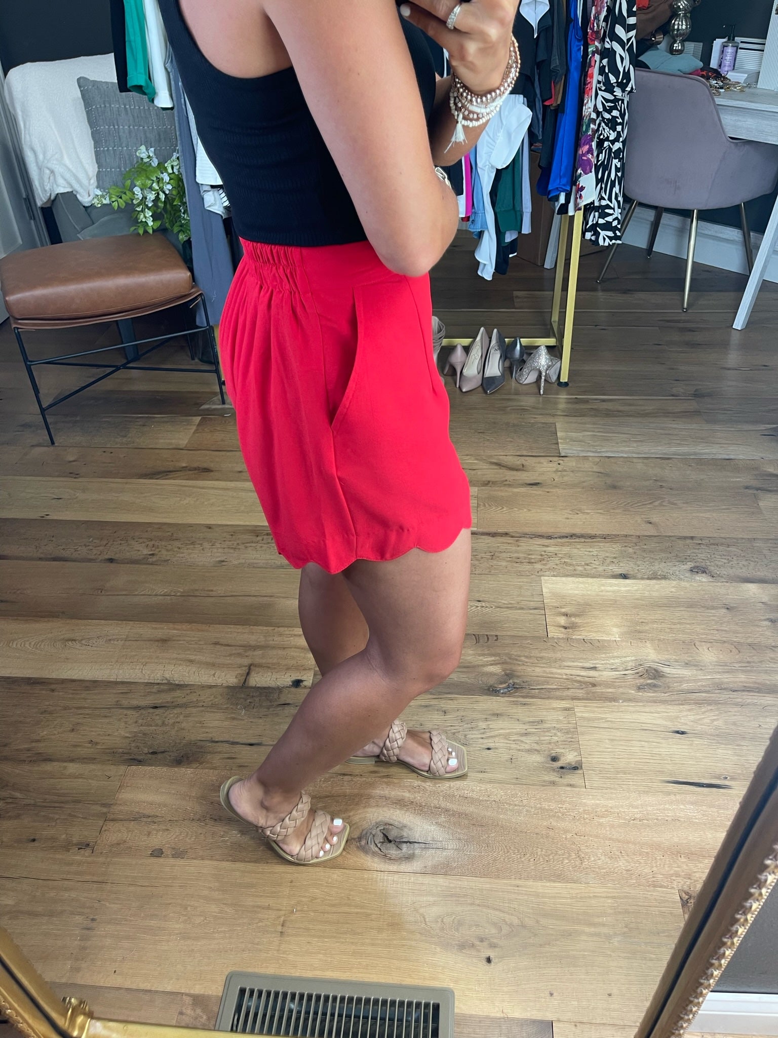 Miss Me Scallop Hem Short - Red-Shorts-Jodifl B8552-Anna Kaytes Boutique, Women's Fashion Boutique in Grinnell, Iowa