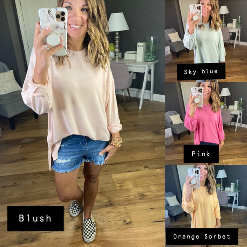 Break The Rules Pullover With Split Hem- Multiple Options-Sweaters-MR Basics SPT2025B-Anna Kaytes Boutique, Women's Fashion Boutique in Grinnell, Iowa