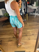 In A Whirlwind Patterned Short - Turquoise-Shorts-Tyche P-7371-Anna Kaytes Boutique, Women's Fashion Boutique in Grinnell, Iowa