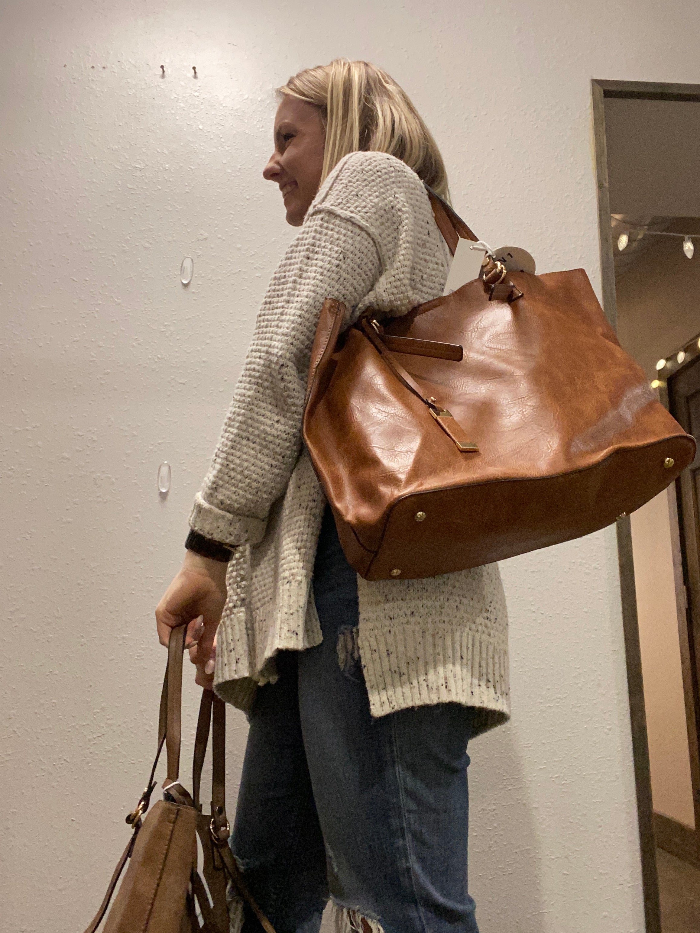 Take Me Everywhere 2-in-1 Tote in Brown and Stone-Handbags-Metro Muse-Anna Kaytes Boutique, Women's Fashion Boutique in Grinnell, Iowa