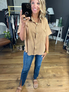 Wish You Well Button Detail Top - Mocha-Short Sleeves-Wishlist WL21-6278-Anna Kaytes Boutique, Women's Fashion Boutique in Grinnell, Iowa