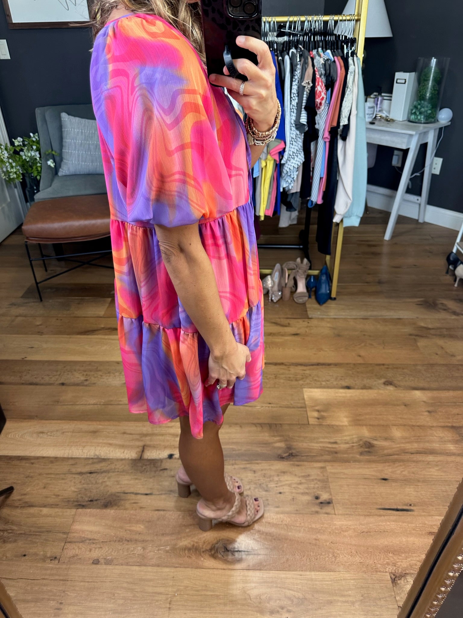 In The Midst Of Greatness Tiered Dress - Fuchsia Multi