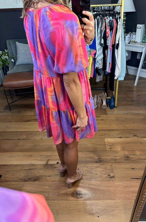 In The Midst Of Greatness Tiered Dress - Fuchsia Multi