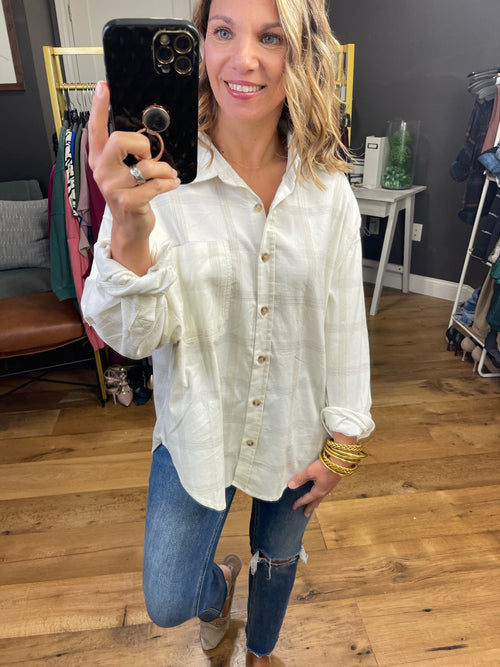 Let's Do This Corded Button Down  - Cream Combo