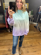 The Rumors Blue, Lavender and Ivory Dip Dye Mock Neck Long Sleeve-Long Sleeves-Mittoshop C13082-Anna Kaytes Boutique, Women's Fashion Boutique in Grinnell, Iowa