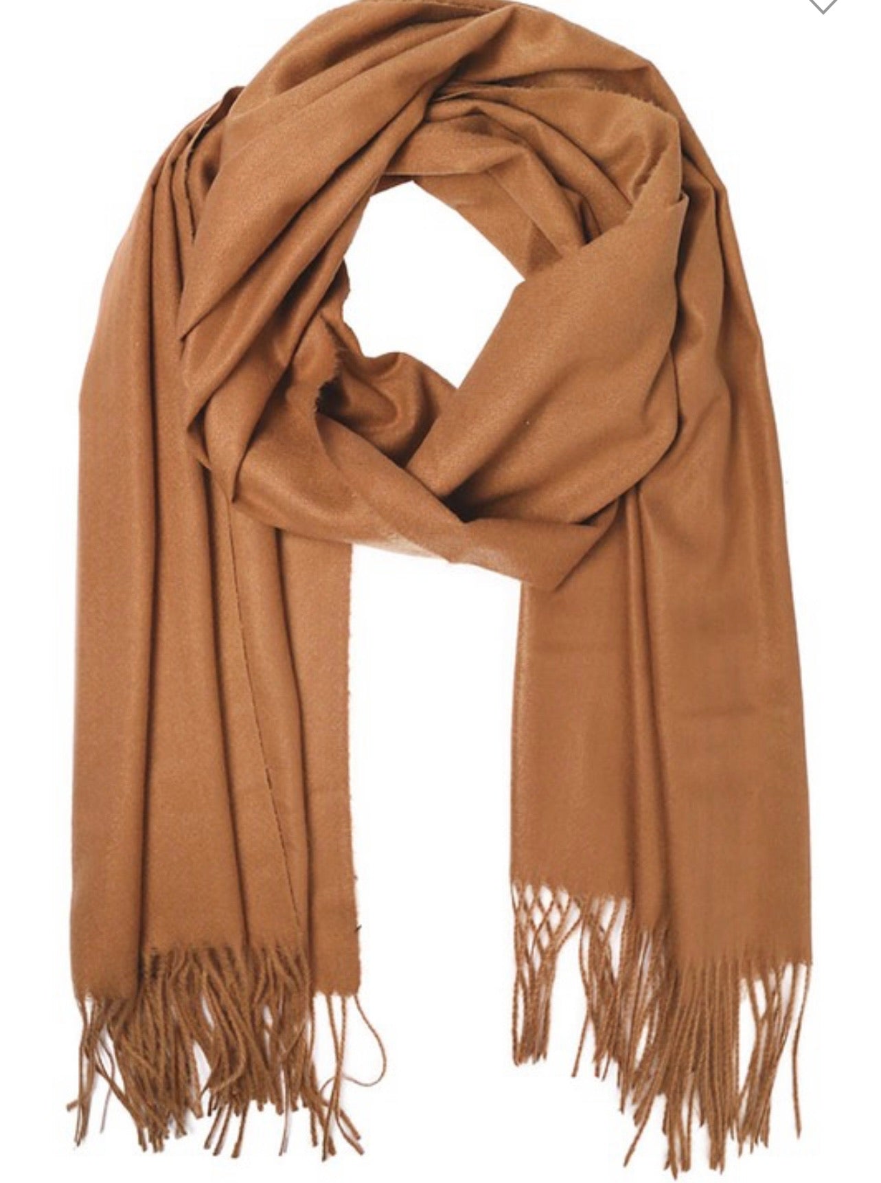 Chic Girl Solid Scarf With Fringe- Camel-Scarves-Hana-Anna Kaytes Boutique, Women's Fashion Boutique in Grinnell, Iowa