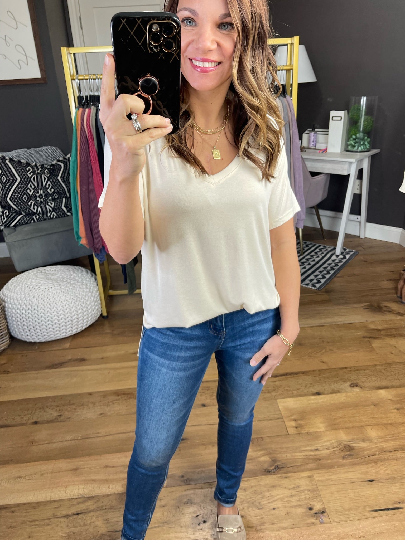 Back To The Basics V-Neck Top - Multiple Options-Short Sleeves-Wishlist WL19-3559-Anna Kaytes Boutique, Women's Fashion Boutique in Grinnell, Iowa