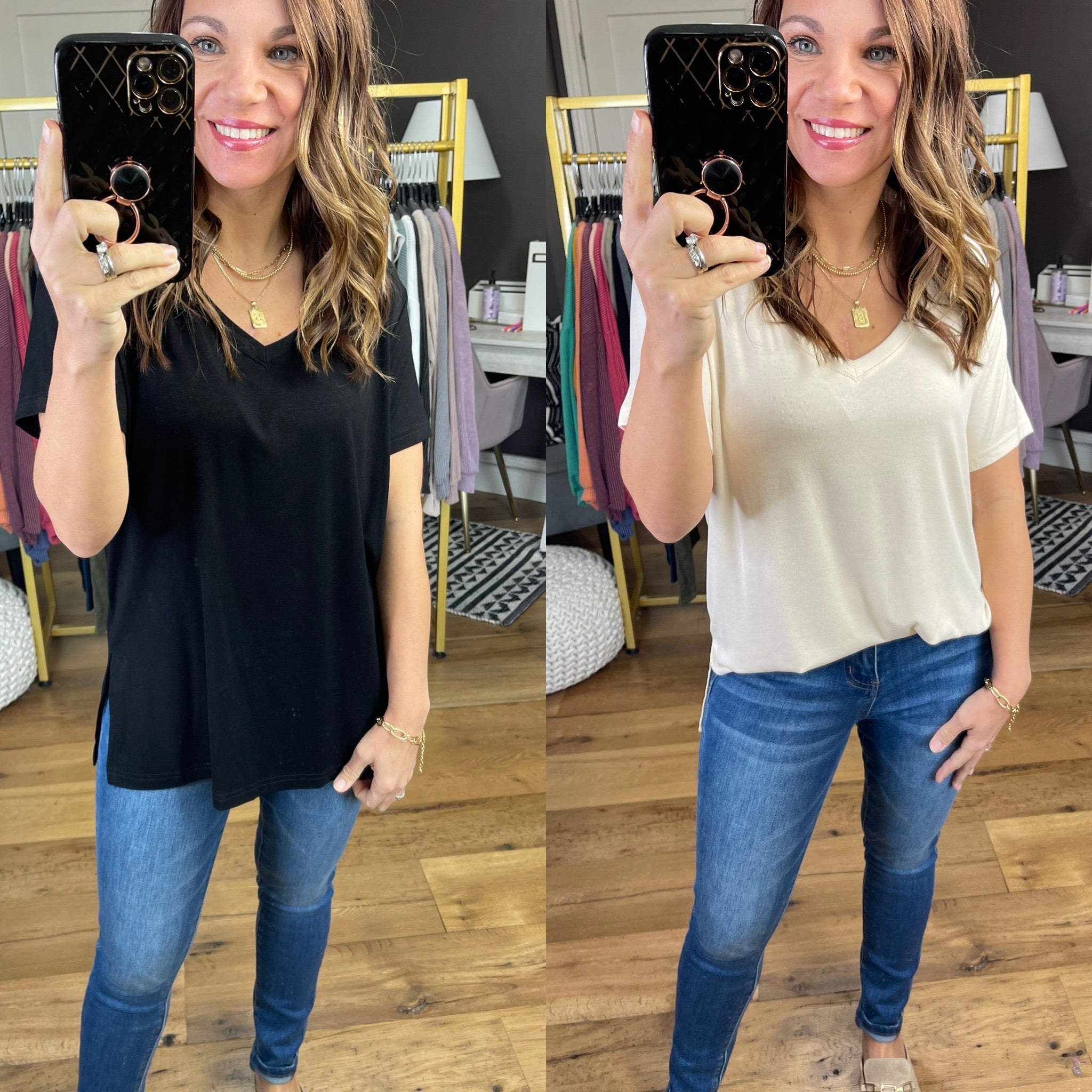 Back To The Basics V-Neck Top - Multiple Options-Short Sleeves-Wishlist WL19-3559-Anna Kaytes Boutique, Women's Fashion Boutique in Grinnell, Iowa